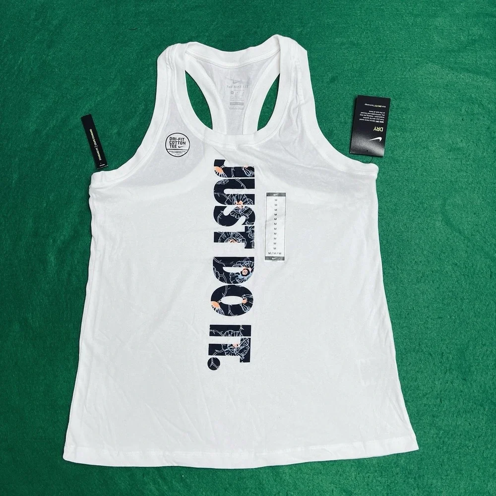 Nike DRI-FIT Women's Size Medium Just Do It Training Tank Top CT7346-569 White